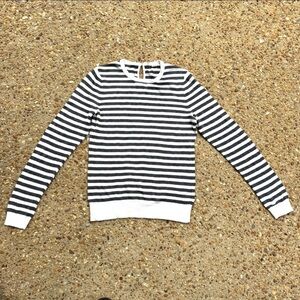 Anthro Moth Silk Blend Coastal Nautical Blue White Striped Pullover Sweater S